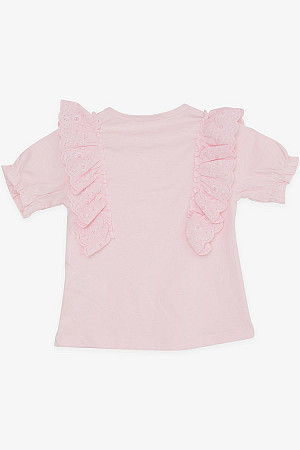 Girl&#39;s T-Shirt with Laced Embroidery and Elastic Sleeves Pink (Ages 3-8)