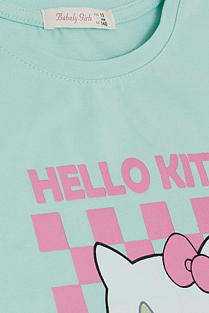 Kız Çocuk Tişört Hello Kitty Baskılı Su Yeşili (9-14 Yaş)