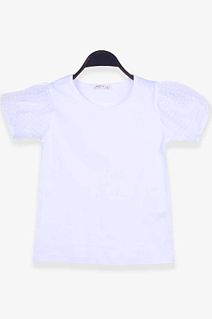 Girl&#39;s T-Shirt White with Tulle Sleeves (Ages 8-12)