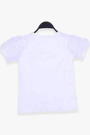 Girl&#39;s T-Shirt White with Tulle Sleeves (Ages 8-12)