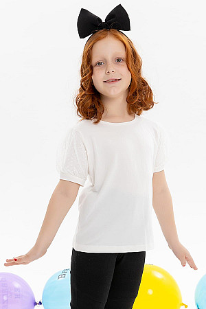 Girl&#39;s T-Shirt with Tulle Sleeves in Ecru (Age 8-12)