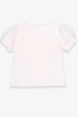 Girl&#39;s T-Shirt with Tulle Sleeves in Ecru (Ages 3-7)
