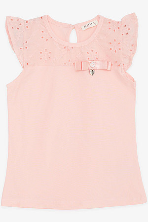 Girl&#39;s T-Shirt, Salmon with Embroidery and Accessories (Age 5-10)