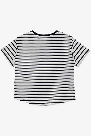 Girl&#39;s T-Shirt Text Printed White with Short Stripes on the Front (Ages 9-16)