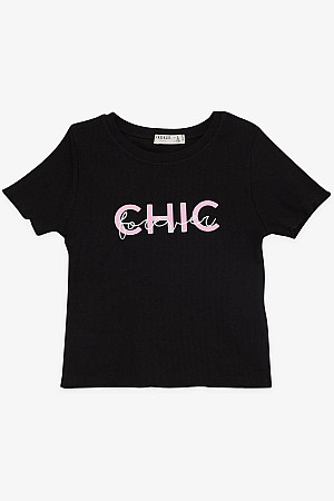 Girl&#39;s T-Shirt Text Printed Black (Ages 8-14)