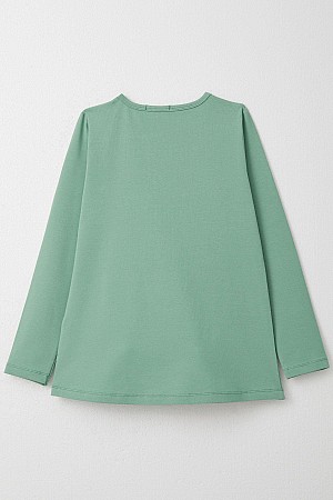 Girls T-Shirt Text &amp; Flower Printed Stoned Mint Green (9-14 Years)