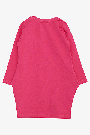 Kız Çocuk Tunik Elbise Fiyonk Tokalı Sevimli Ceylancık Baskılı Fuşya (1-4 Yaş)