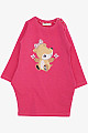 Kız Çocuk Tunik Elbise Fiyonk Tokalı Sevimli Ceylancık Baskılı Fuşya (1-4 Yaş)