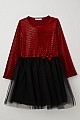 Kız Çocuk Uzun Kollu Elbise Kadife Pullu Kırmızı (5-10 Yaş)