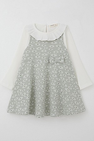 Kız Çocuk Uzun Kollu Jile Elbise Bodyli Çiçek Desenli Su Yeşili (3-8 Yaş) Kız Çocuk Uzun Kollu Jile Elbise Bodyli Çiçek Desenli Su Yeşili (3-8 Yaş)