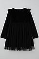 Kız Çocuk Uzun Kollu Kadife Elbise Fiyonk Aksesuarlı Tüllü Fırfırlı Siyah (4-8 Yaş)