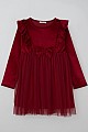 Kız Çocuk Uzun Kollu Kadife Elbise Fiyonk Aksesuarlı Tüllü Fırfırlı Kırmızı (4-8 Yaş)