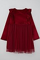 Kız Çocuk Uzun Kollu Kadife Elbise Fiyonk Aksesuarlı Tüllü Fırfırlı Kırmızı (4-8 Yaş)