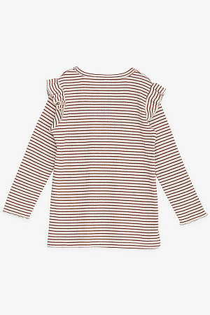 Kız Çocuk Uzun Kollu Tişört Çizgili Omuzu Fırfırlı Karışık Renk (2-6 Yaş)