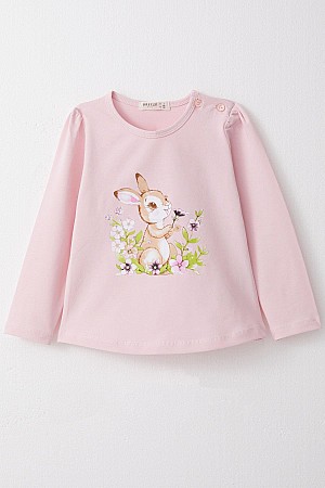 Girl Long Sleeve T-Shirt Cute Bunny Printed &amp; Floral Pink (1-4 Years)