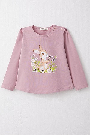 Girl&#39;s Long Sleeve T-Shirt Cute Bunny Printed &amp; Floral Lilac (1-4 Years Old)