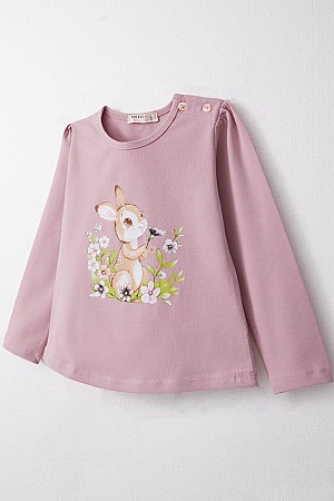 Girl&#39;s Long Sleeve T-Shirt Cute Bunny Printed &amp; Floral Lilac (1-4 Years Old)