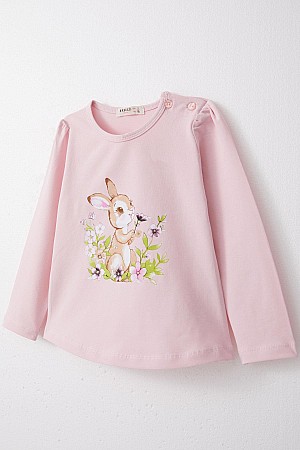 Girl Long Sleeve T-Shirt Cute Bunny Printed &amp; Floral Pink (1-4 Years)