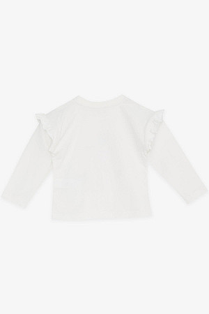 Girl&#39;s Long Sleeve T-Shirt Glitter Heart Printed Ruffle Ecru (Age 1-4)