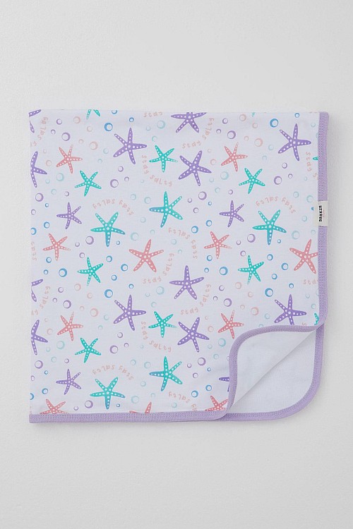Yenidoğan Bebek Battaniyesi Renkli Deniz Yıldızı Desenli Beyaz (Standart)