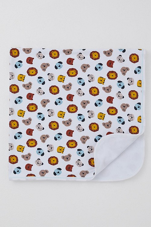 Yenidoğan Bebek Battaniyesi Sevimli Hayvancıklar Desenli Beyaz (Standart)