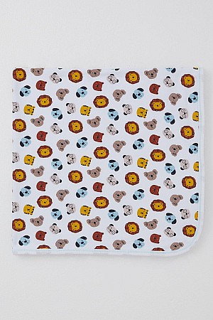 Yenidoğan Bebek Battaniyesi Sevimli Hayvancıklar Desenli Beyaz (Standart)