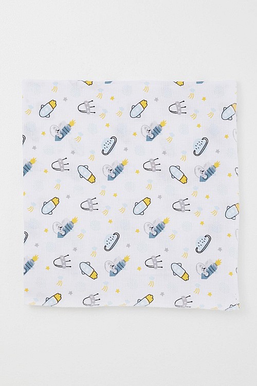 Yenidoğan Bebek Müslin Battaniye Galaksi Temalı Beyaz (Standart)