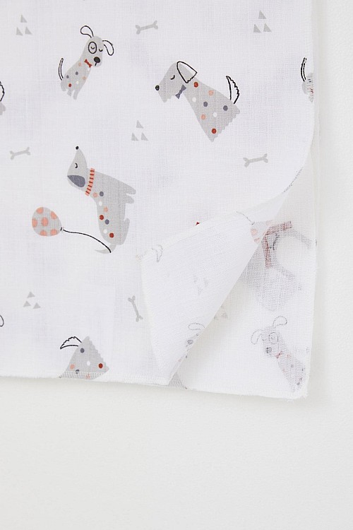 Yenidoğan Bebek Müslin Battaniye Sevimli Köpekçik Desenli Ekru (Standart)