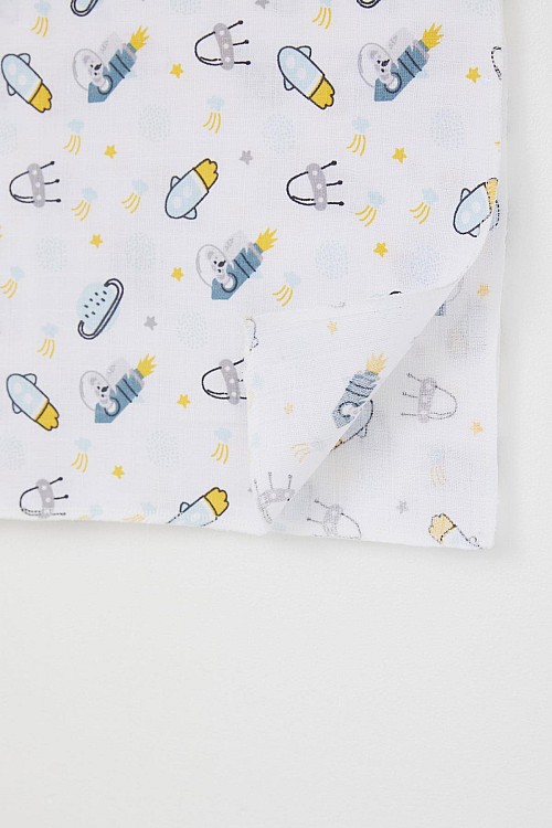 Yenidoğan Bebek Müslin Battaniye Galaksi Temalı Beyaz (Standart)