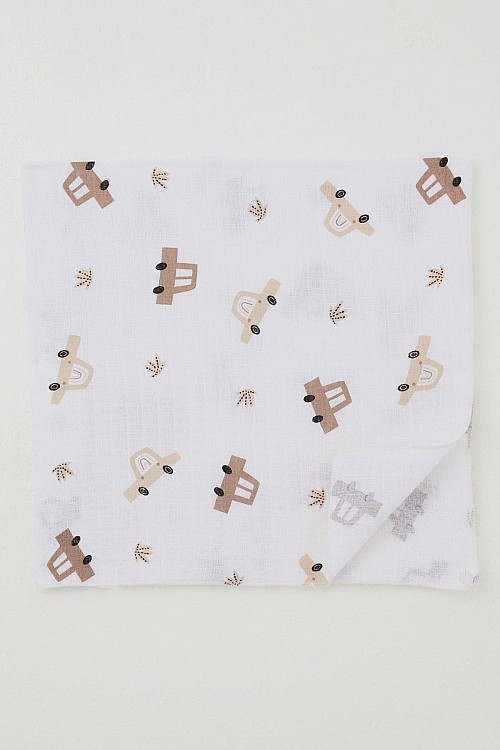 Yenidoğan Bebek Müslin Battaniye Mutlu Araba Rüyası Krem (Standart)