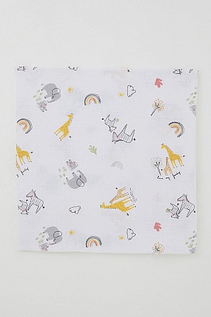 Yenidoğan Bebek Müslin Battaniye Sevimli Ormanları Desenli Ekru (Standart)