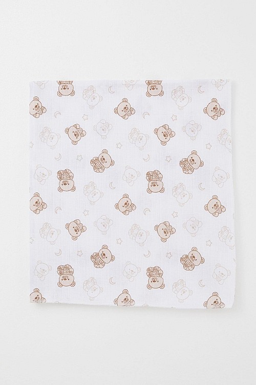 Yenidoğan Bebek Müslin Battaniye Sevimli Bebek Ayıcık Desenli Ekru (Standart)