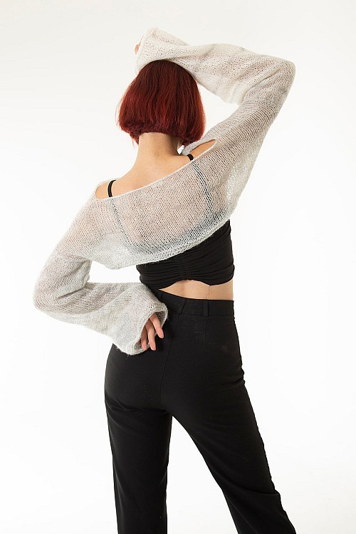 Gri Salaş Angora Crop Top