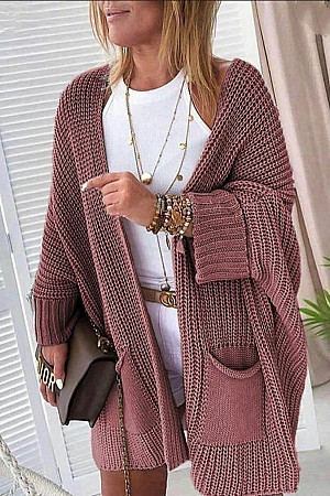Women&#39 S Oversize Fit, Loose Knit Cardigan With Pocket Detail, 10155