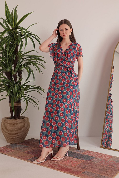 Chiffon Fabric Fruit Pattern Aller Women s Dress Green