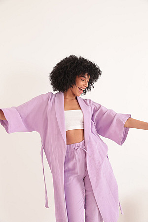 Muslin Fabric Oversize Women&#39;s Kimono-Lilac