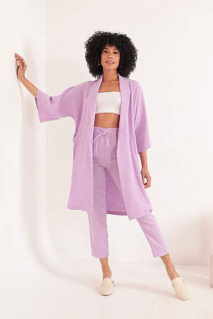 Muslin Fabric Oversize Women&#39;s Kimono-Lilac