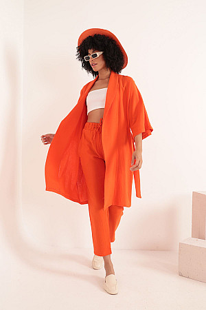 Muslin Fabric Oversize Women&#39;s Kimono-Orange
