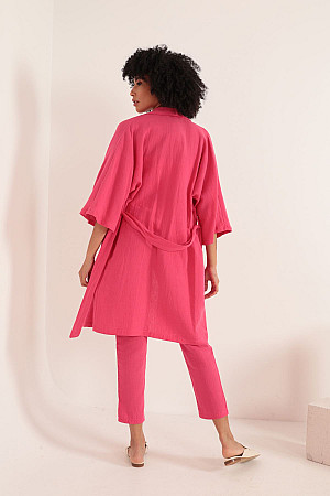 Muslin Fabric Oversize Women&#39;s Kimono-Fuchsia