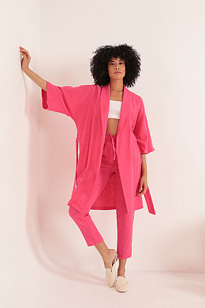 Muslin Fabric Oversize Women&#39;s Kimono-Fuchsia