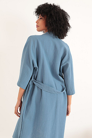 Muslin Fabric Oversize Women&#39;s Kimono-Indigo