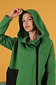 Üç İplik Örme Kumaş Asimetrik Fermuarlı Kadın Hırka-Yeşil