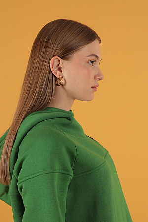 Three Thread Knitted Fabric Asymmetrical Zippered Women&#39;s Cardigan-Green