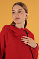 Üç İplik Örme Kumaş Asimetrik Fermuarlı Kadın Hırka-Kırmızı