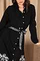 Vİskon Kumaş Nakışlı Uzun Kadın Elbise-Siyah