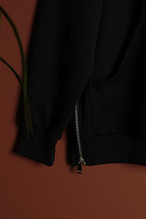 Premium Modal Örme Kapşonlu Fermuar Detay Takım-Siyah