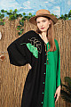 Viskon Kumaş Düğmeli Yaprak Nakışlı Kadın Elbise-Yeşil