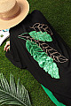 Viskon Kumaş Düğmeli Yaprak Nakışlı Kadın Elbise-Yeşil