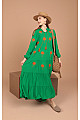 Viskon Kumaş Palmiye Nakışlı Kadın Elbise-Yeşil