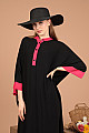 Viskon Kumaş Sırtı Palmiye Nakışlı Garnili Kadın Elbise-Siyah
